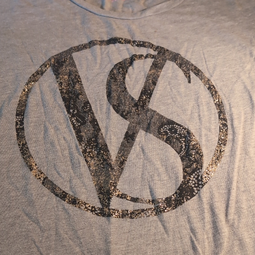 Victoria's Secret Gray T-Shirt with Black And GoldLogo